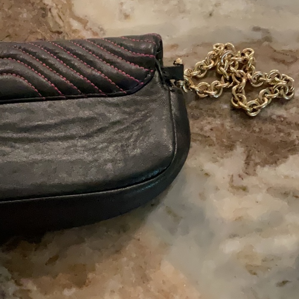 Henri Bendel black with pink stitching wristlet, gold hardware - Picture 7 of 8